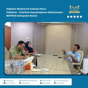 Kegiatan wawancara evaluasi pasca Pelatihan Kepemimpinan Administrator di BAPPEDA Kabupaten Bantul untuk menilai dampak pelatihan terhadap perubahan sikap dan kinerja peserta.