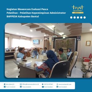 Kegiatan wawancara evaluasi pasca Pelatihan Kepemimpinan Administrator di BAPPEDA Kabupaten Bantul untuk menilai dampak pelatihan terhadap perubahan sikap dan kinerja peserta.