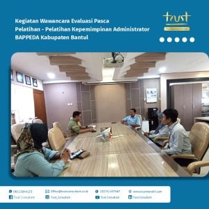 Kegiatan wawancara evaluasi pasca Pelatihan Kepemimpinan Administrator di BAPPEDA Kabupaten Bantul untuk menilai dampak pelatihan terhadap perubahan sikap dan kinerja peserta.